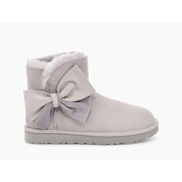 UGG Classic Mini Two Tone Bow Light Gray Womens Size 10 - Picture 1 of 11